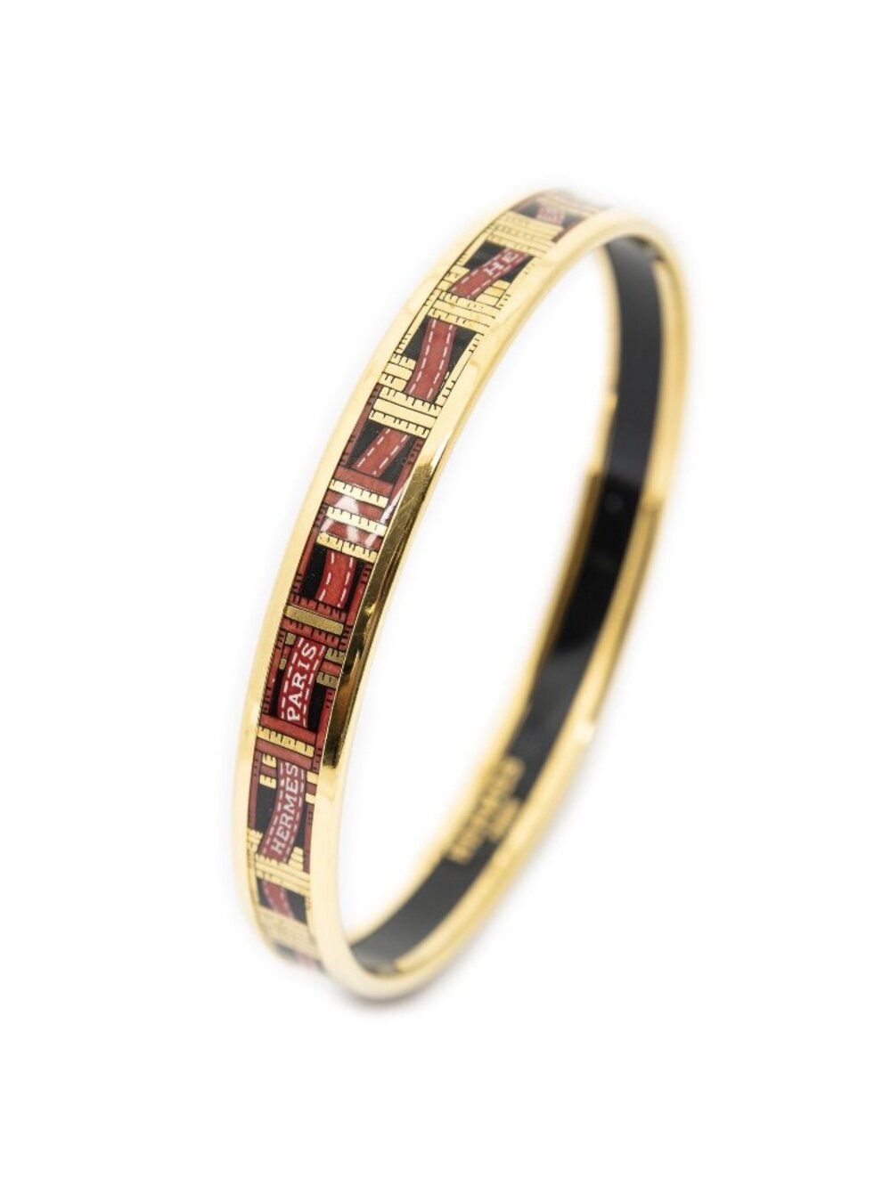 Hermes Enamel Bangle Red Gold Ribbon Motifa Bracelet